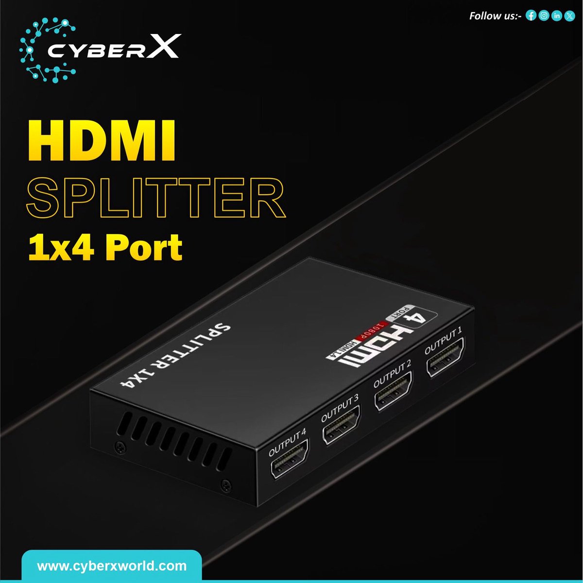 _CyberxWorld's tweet image. Why limit your view? Connect 1 device to 4 displays with CyberX 1x4 HDMI Splitter.

#CyberXConnectivity #MultiDisplay #HDMISolutions #HDMISplitter1x4 #CyberXTech #ScreenSharingMadeEasy