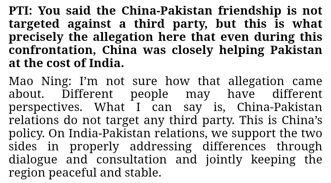 China-Pakistan relations do not target any third party. This is China’s policy, says Chinese foreign ministry