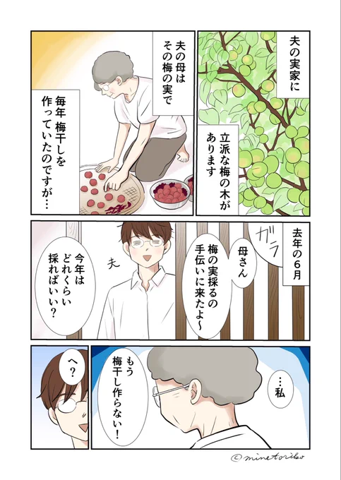 梅干し男子、爆誕(1/2) #漫画が読めるハッシュタグ #エッセイ漫画 #コミックエッセイ #日常漫画 #夫婦漫画 #梅仕事 #梅干し 
