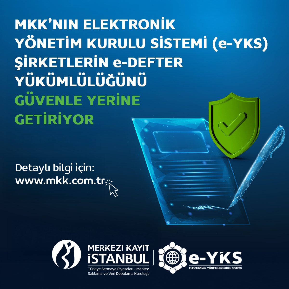 T.C. Ticaret Bakanlığı’nın 1 Temmuz 2025 tarihi itibarıyla yürürlüğe giren tebliği doğrultusunda, Elektronik Yönetim Kurulu Sistemi (e-YKS), şirketlerin e-Defter yükümlülüğünü güvenle yerine getiriyor.
Detaylı Bilgi: mkk.com.tr/haberler/mkkni…
#MKK #eYKS