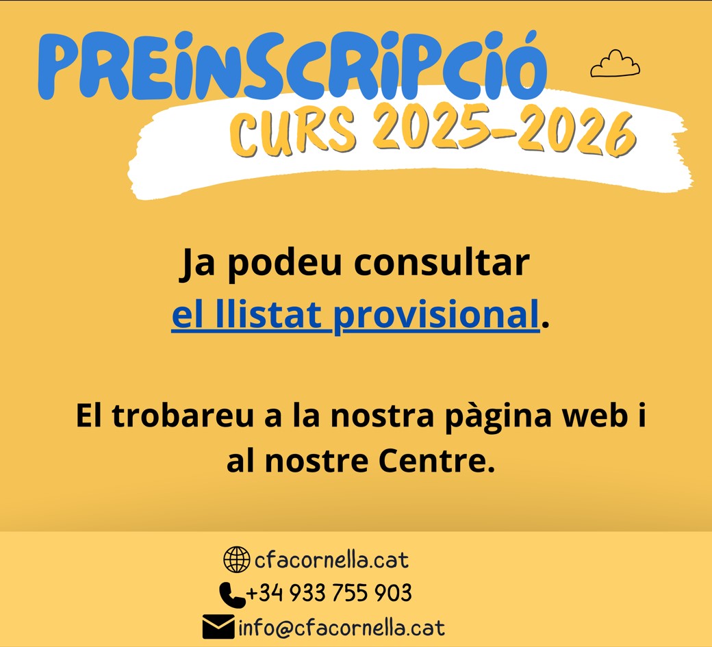 Ja podeu consultar el llistat provisional de la preinscripció del curs 2025-2026. Teniu fins al dia 9 per fer reclamacions. <a href="/educaciocat/">Educació</a> <a href="/fadults/">fadults</a> <a href="/se_bll5/">SE Baix Llobregat 5</a> #preinscripcio25-26