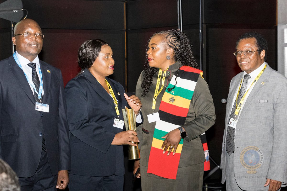 Potraz_zw's tweet photo. Zimbabwe’s Osawa Institute Trust win an award for their Girls Speak Out Project at the WSIS+20 forum. Receiving the award is ⁦@MICTPCS_ZW⁩ Minister Hon Mavetera, ⁦@Potraz_zw⁩ DG Dr Machengete and Her Excellency, Ambassador Mlilo. ⁩ ⁦⁦⁦@ZBCNewsonline⁩ https://t.co/CJAJONsFUf