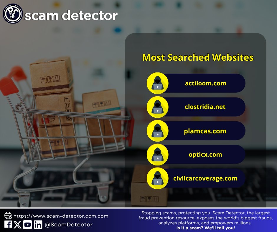 This week's top website searches revealed! Be cautious of phishing scams disguised as popular sites. Stay safe online, and use Scam Detector's Validator before every transaction! Check the new weekly domains, too: scam-detector.com/weekly-new-dom…

#phishing #scam #onlineSafety #security