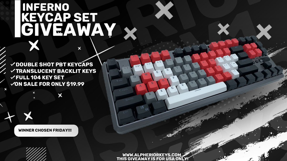 🔥🚨Keycap G!VEAWAY!🚨🔥
Hello all of you beautiful gamers! This time we're giv1ng aw4y our super awesome Inferno Keycap Set! 

To join!
-Like &amp; Repost
-Follow Us
-Comment a GIF

W1nner will be dr4wn Friday! GLHF Gamers❤️‍🔥