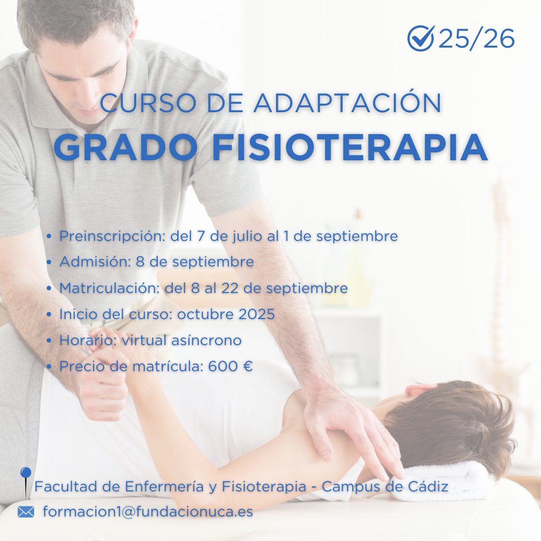 Fundación Universidad de Cádiz (@fundacion_uca) on Twitter photo 📣Hoy comienza la preinscripción del curso de Adaptación al Grado en Fisioterapia de la <a href="/univcadiz/">Universidad de Cádiz</a> 🙌🏼
Todo el proceso es online a través de DUA➡bit.ly/4lw8kWa
📍Campus Virtual UCA 💻
🌐wp.me/p6RSZR-1vL
#adaptacióngrado #fisioterapia
<a href="/enfisuca/">Facultad de Enfermería y Fisioterapia de la UCA</a> 📣Hoy comienza la preinscripción del curso de Adaptación al Grado en Fisioterapia de la <a href="/univcadiz/">Universidad de Cádiz</a> 🙌🏼
Todo el proceso es online a través de DUA➡bit.ly/4lw8kWa
📍Campus Virtual UCA 💻
🌐wp.me/p6RSZR-1vL
#adaptacióngrado #fisioterapia
<a href="/enfisuca/">Facultad de Enfermería y Fisioterapia de la UCA</a>