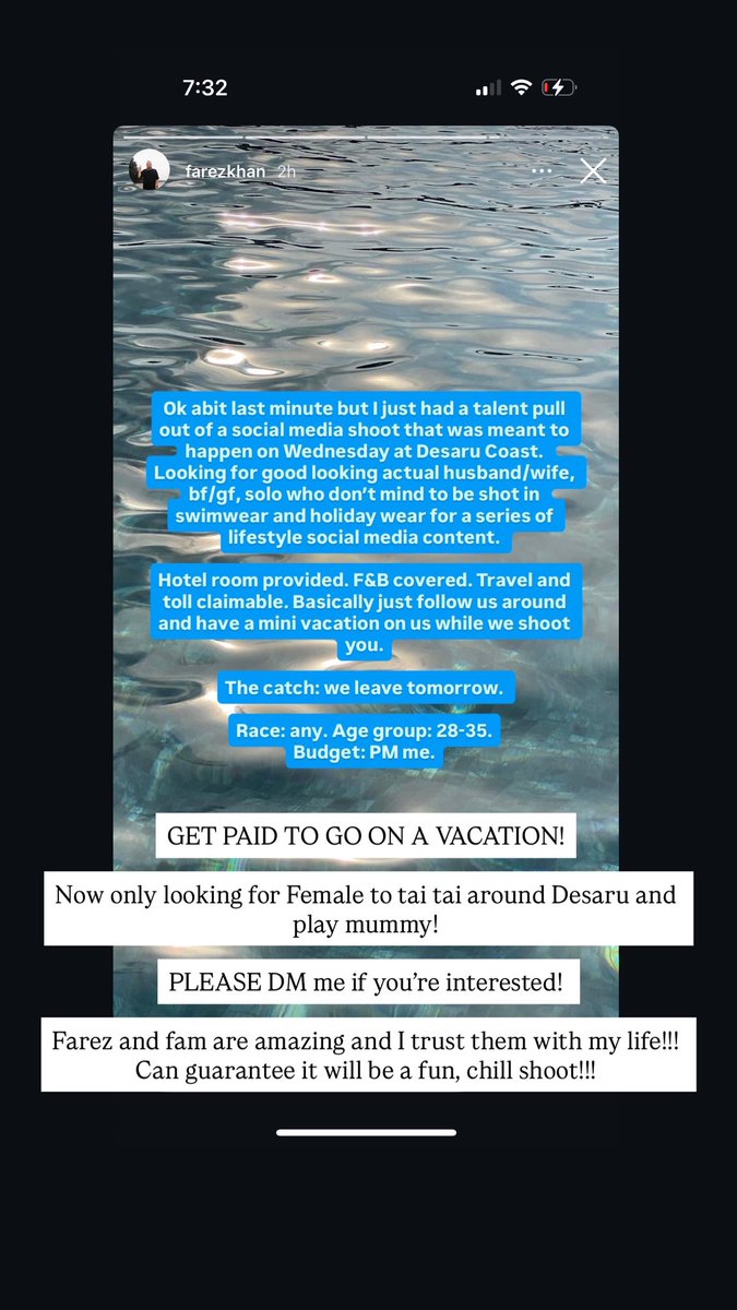 Please we need help!

Looking for Female Talent age 28 - 35 to play mummy!

Paid job, all expenses paid trip to Desaru Coast! 

If you’re in KL, can hitch a ride with one if my best friends. If you’re in Johor can join them Wednesday!!! PLEASE TWEET AND HELP!