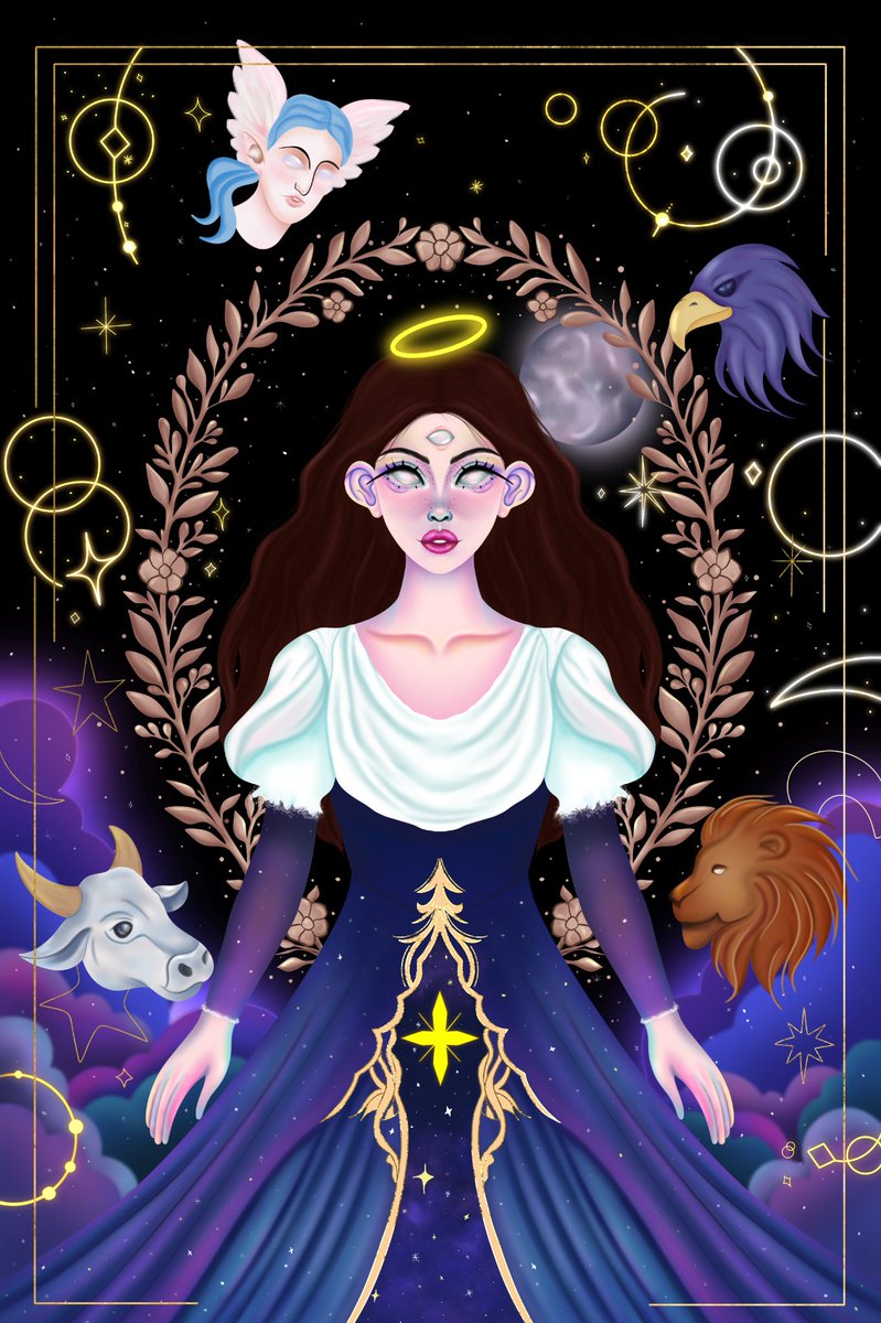 ✨✨✨ The World ✨✨✨

Available on <a href="/objktcom/">objkt.com</a> 

13 Ed 

Made this piece inspired by The World tarot card, as a gift to myself — before my birthday on July 25 ✨
Each symbol carries its own element:
🦁 Fire • 🐂 Earth • 🦅 Air • 👼 Water
And me, standing in the middle of it