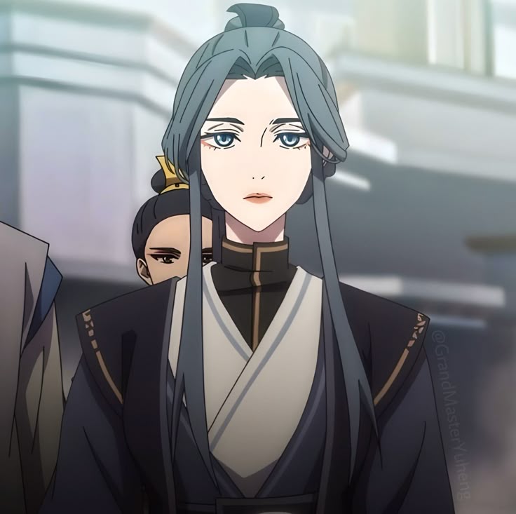 mingguangsword's tweet image. are we ever going to talk about how most tgcf characters have semi normal hair colors but ling wen’s is just. blue. why.