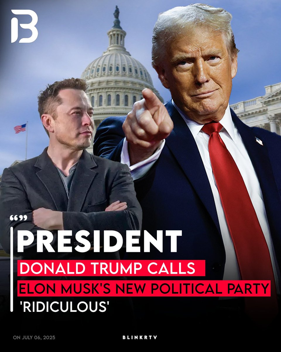 blinkrtv's tweet photo. President Trump Calls Elon Musk's New Political Party 'Ridiculous'
#donaldtrump #elonmusk #uspolitics #republican #politics #breaking #news #blinkrtv https://t.co/pxnnuFpeIw