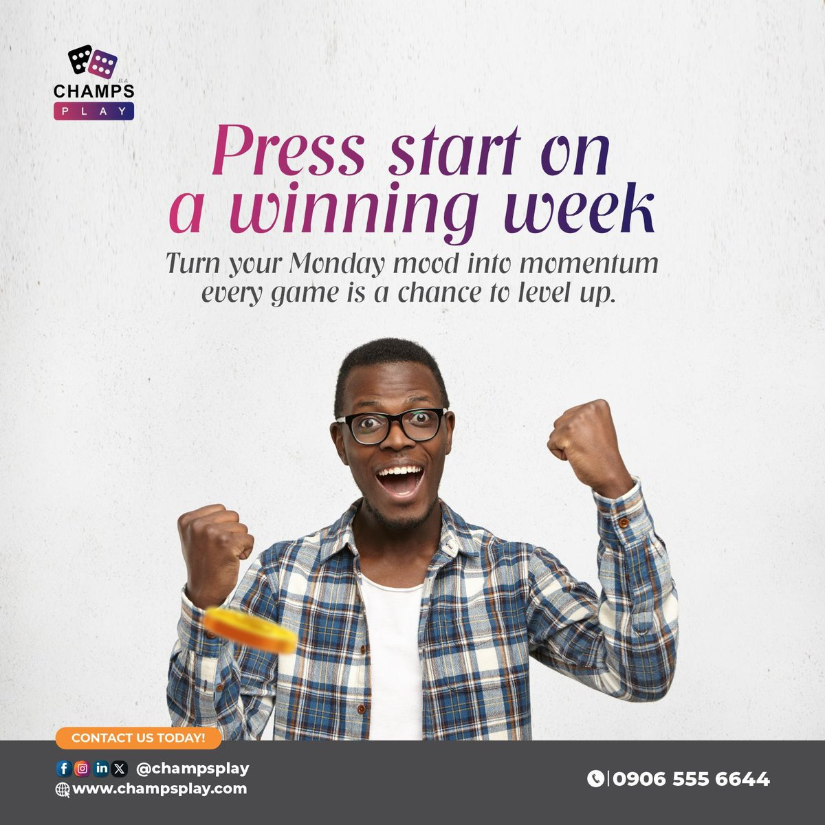 champsplayng's tweet image. Press start on a winning week! 
Turn your Monday mood into momentum — every game is a chance to level up.

#ChampsPlay 
#GameSmart 
#WinBigMonday 
#PlayAndEarn