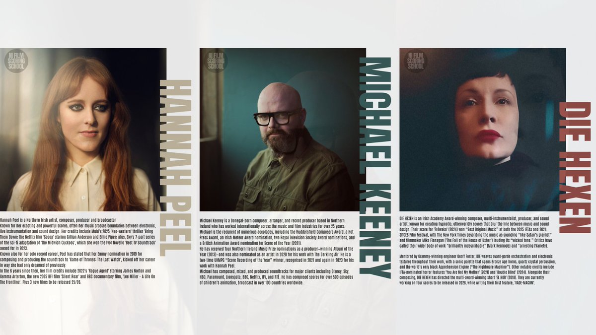 SOME of our guests for the NI FILM SCORING SCHOOL 1-6 Sept 2025 🤩 🤩 🤩

ONE WEEK left to apply: tally.so/r/w8yl9Y

Takes place in Derry~Londonderry | More info on our website.

Funded by Shared Island Civic Society Fund in partnership with RCC, Letterkenny.