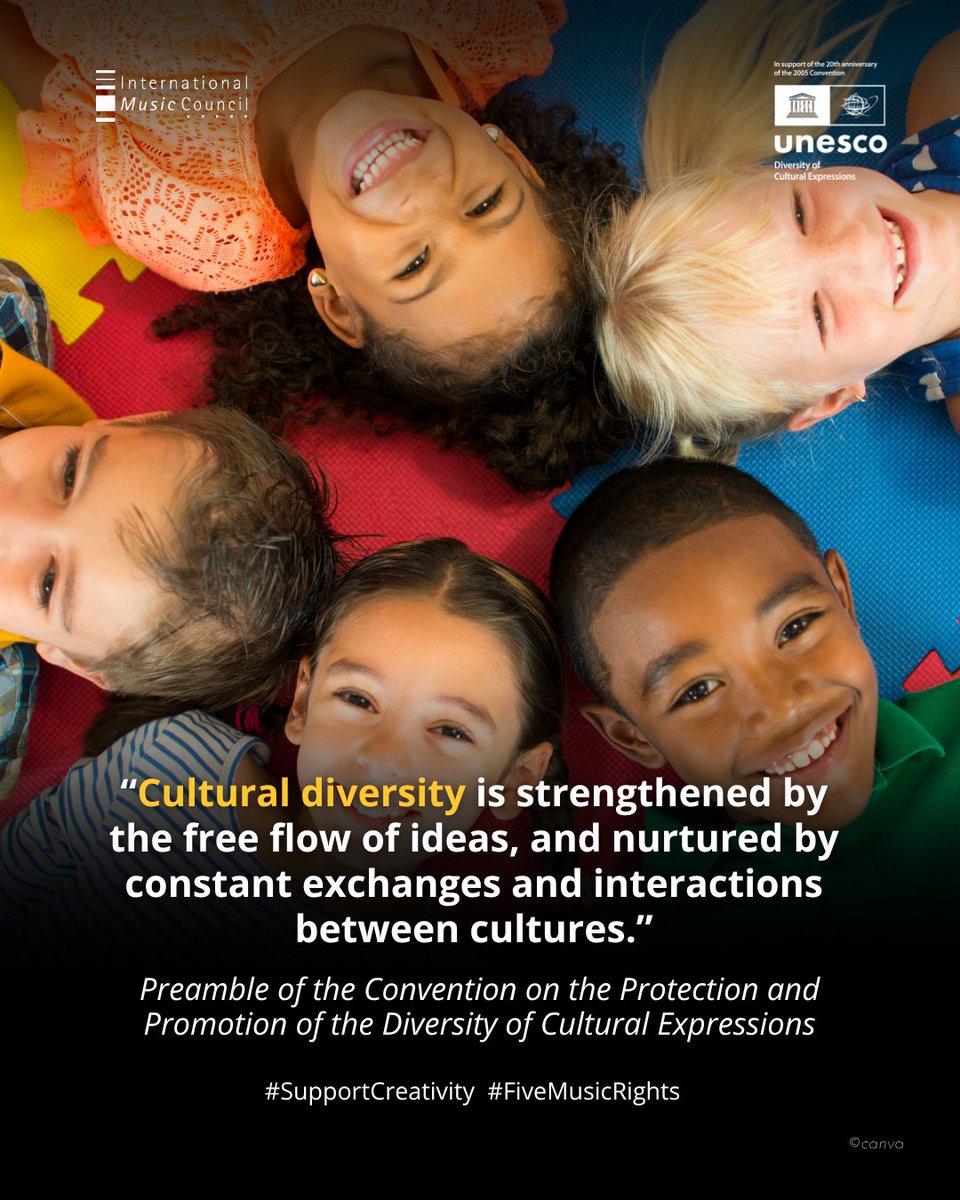 IMC_Network's tweet image. Let's celebrate the 20th Anniversary of the 2005 UNESCO Convention on the Protection and Promotion of the Diversity of Cultural Expressions all together !
Read more: unesco.org/creativity/en/…
#unesco #SupportCreativity #2005Convention #InternationalMusicCouncil