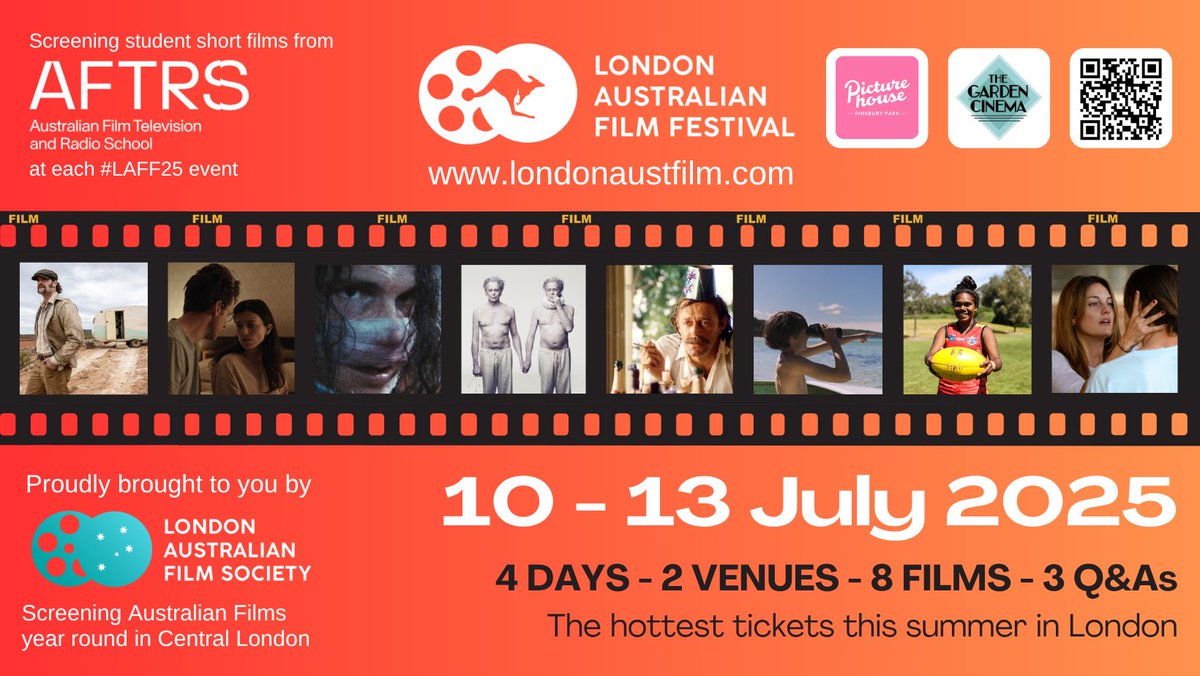 The London Australian Film Festival kicks off on July 10 and is set to be our biggest yet! As well as 9 features, loads of shorts, &amp; exclusive video intros, we have 3 (maybe 4!) live Q&amp;As, Aussie snacks + sweets to buy, &amp; prizes to be won! Come say g'day!

londonaustfilm.com/london-2025