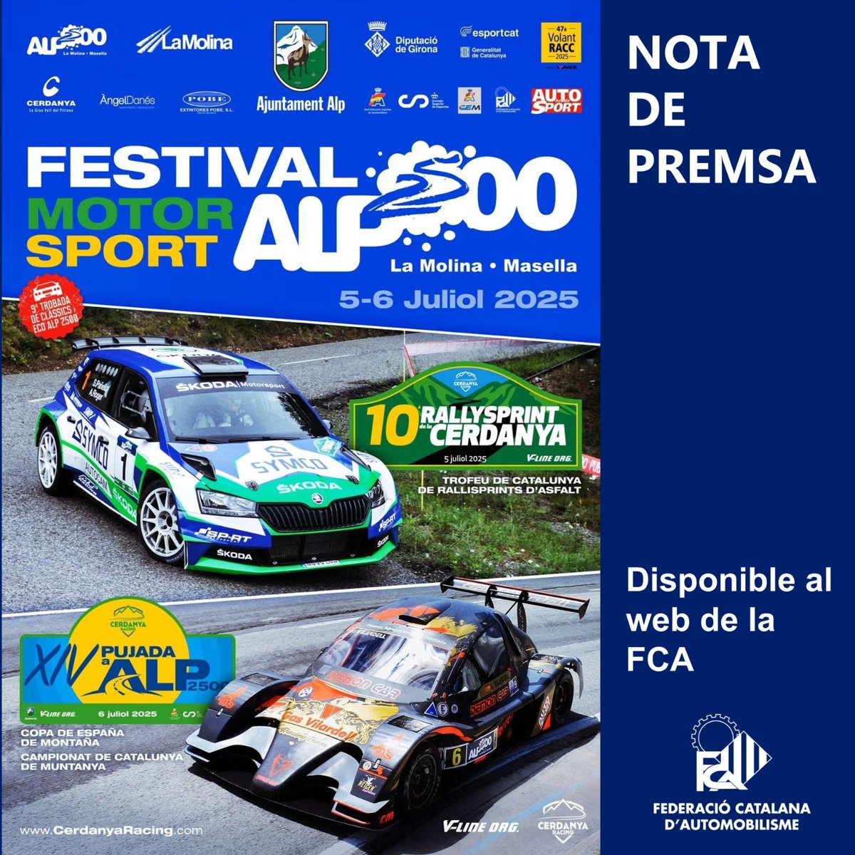 🏷️ MUNTANYA
🎯 CAMPIONAT DE CATALUNYA DE MUNTANYA
🏁 XIV Pujada Alp 2500
➡️ Comunicat de premsa
📰 fca.cat

#FCAutomobilisme #motorsport #automibilisme #curses #notadelaprova #comunicat #premsa #cerdanya #alp #pujada #muntanya