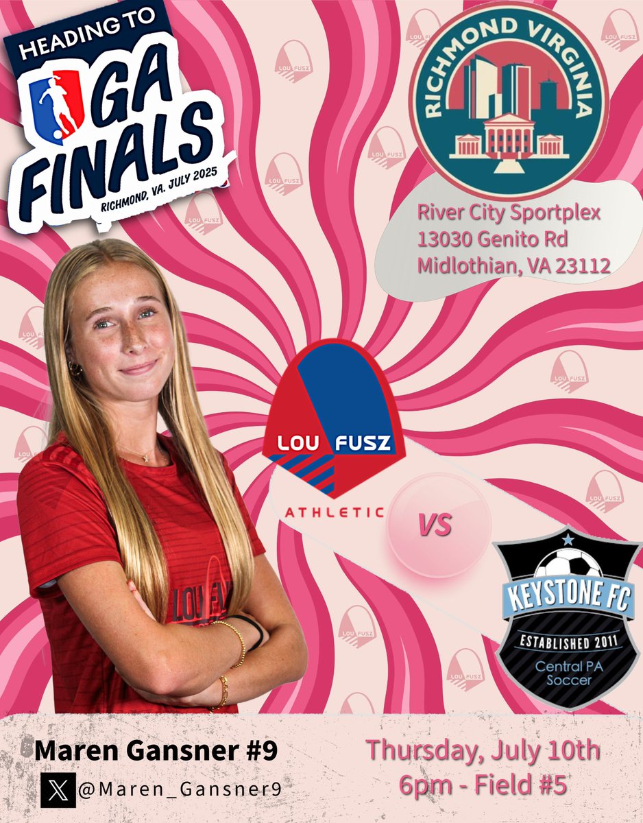 Later this week my teammates and I will defend our <a href="/GAcademyLeague/">Girls Academy</a> National Championship in Richmond! Come watch us play. Quarterfinal against Keystone FC up first on Thursday. It’s go time!

<a href="/TopDrawerSoccer/">TopDrawerSoccer</a> <a href="/ImYouthSoccer/">ECNL/GA/Recruiting/College Soccer</a> <a href="/TheSoccerWire/">SoccerWire</a> <a href="/PrepSoccer/">Prep Soccer ⚽️</a>