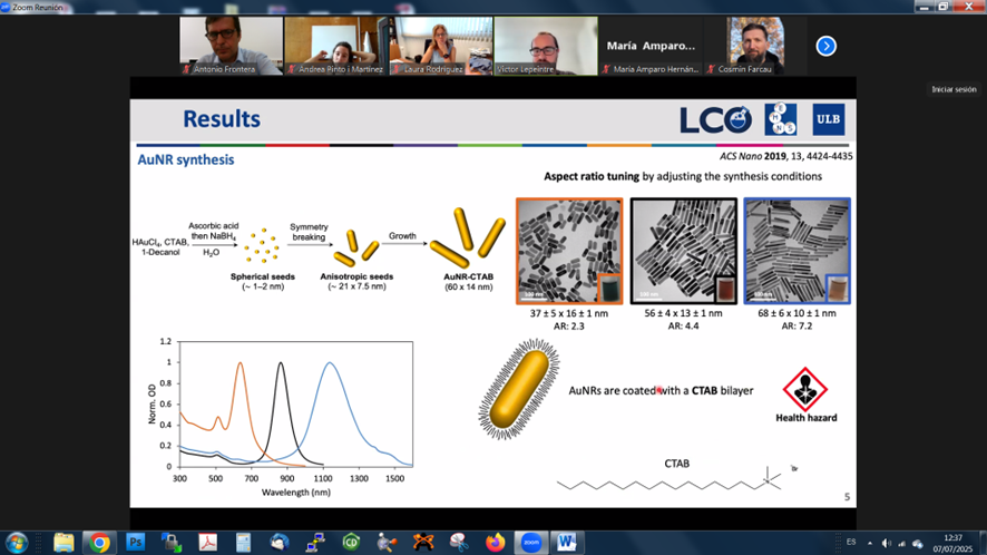 LUCESCOSTAction's tweet image. Zoom Meetings: Congratulations to Victor Lepeintre (ULB) for an excellent talk on Gold Nanorods Shielded by Calixarenes: New Horizons in Photothermal Engineering! A brilliant showcase of innovation at the interface of supramolecular chemistry and nanotechnology @COSTprogramme