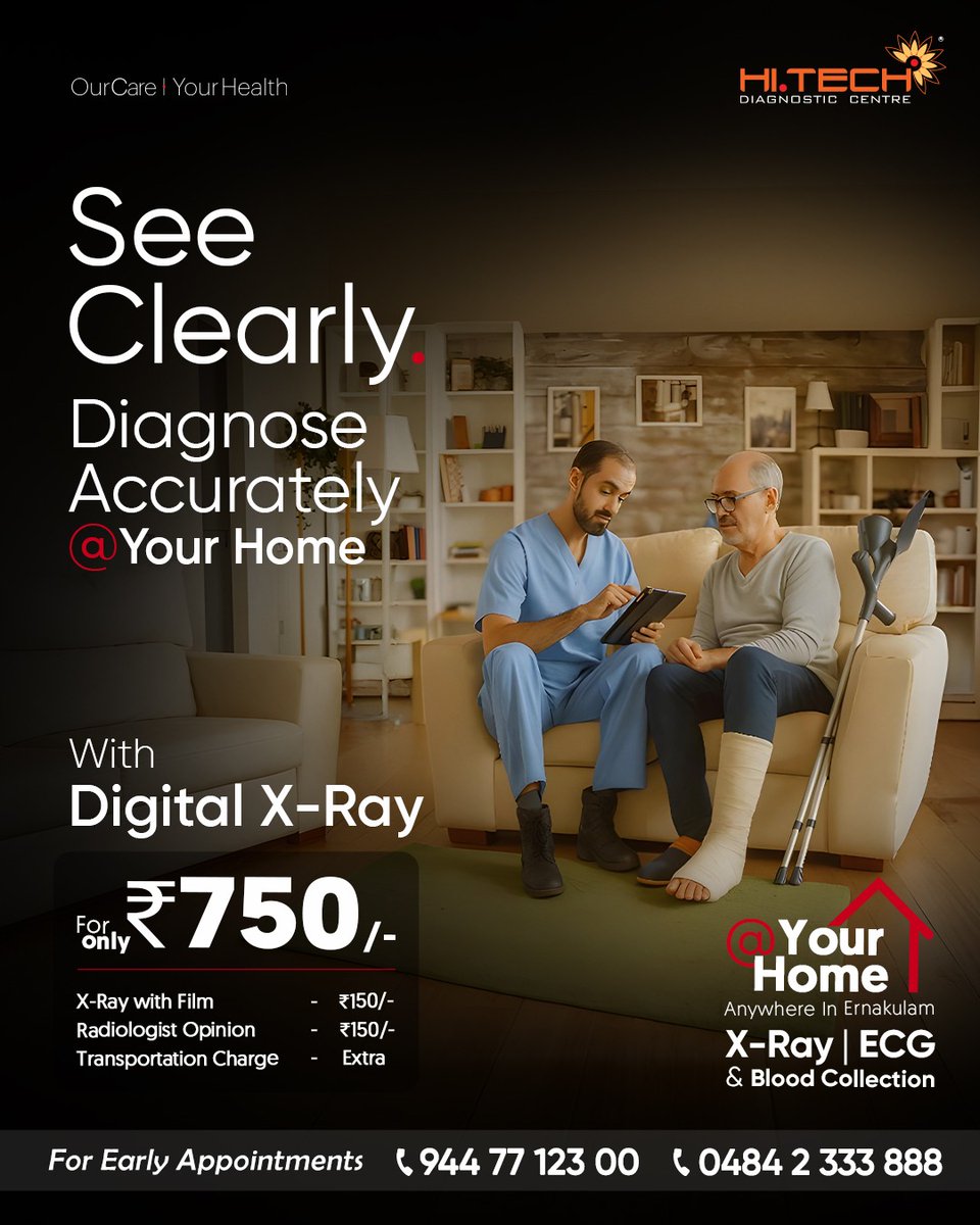 HiTechIT21's tweet image. Why step out when we can come to you?🩻
Hi-Tech offers X-Ray at Home: quick, safe, and convenient.
To book your slot, contact us at 0484 2333 888 | 944 77 123 00
#HiTechAtHome #XRayAtHome #HomeDiagnostics