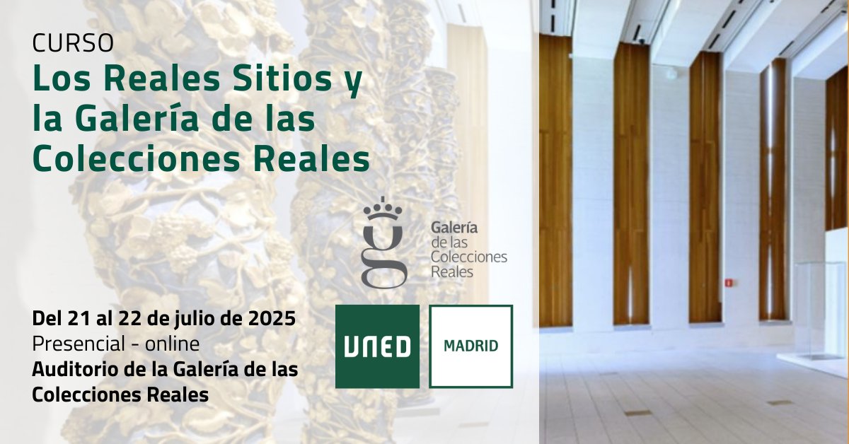 UNEDMadrid's tweet image. 🏰Curso de Verano: Reales Sitios y Galería de las Colecciones Reales
Del 21 al 22 de julio explora el arte, poder y patrimonio de la Monarquía Hispánica y su legado actual en esta nueva galería.
📍Galería de las Colecciones Reales |💻 Presencial y online
extension.uned.es/actividad/idac…