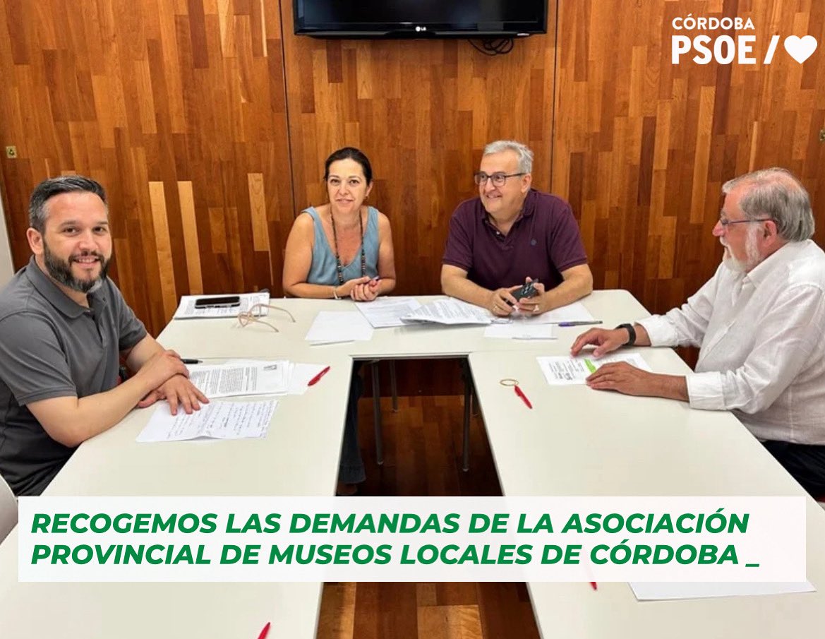 Hemos mantenido una reunión con la Asociación Provincial de Museos Locales de Córdoba, que agrupa a 32 museos, para abordar sus demandas. 

#Cultura 
#Andalucía 
#Córdoba