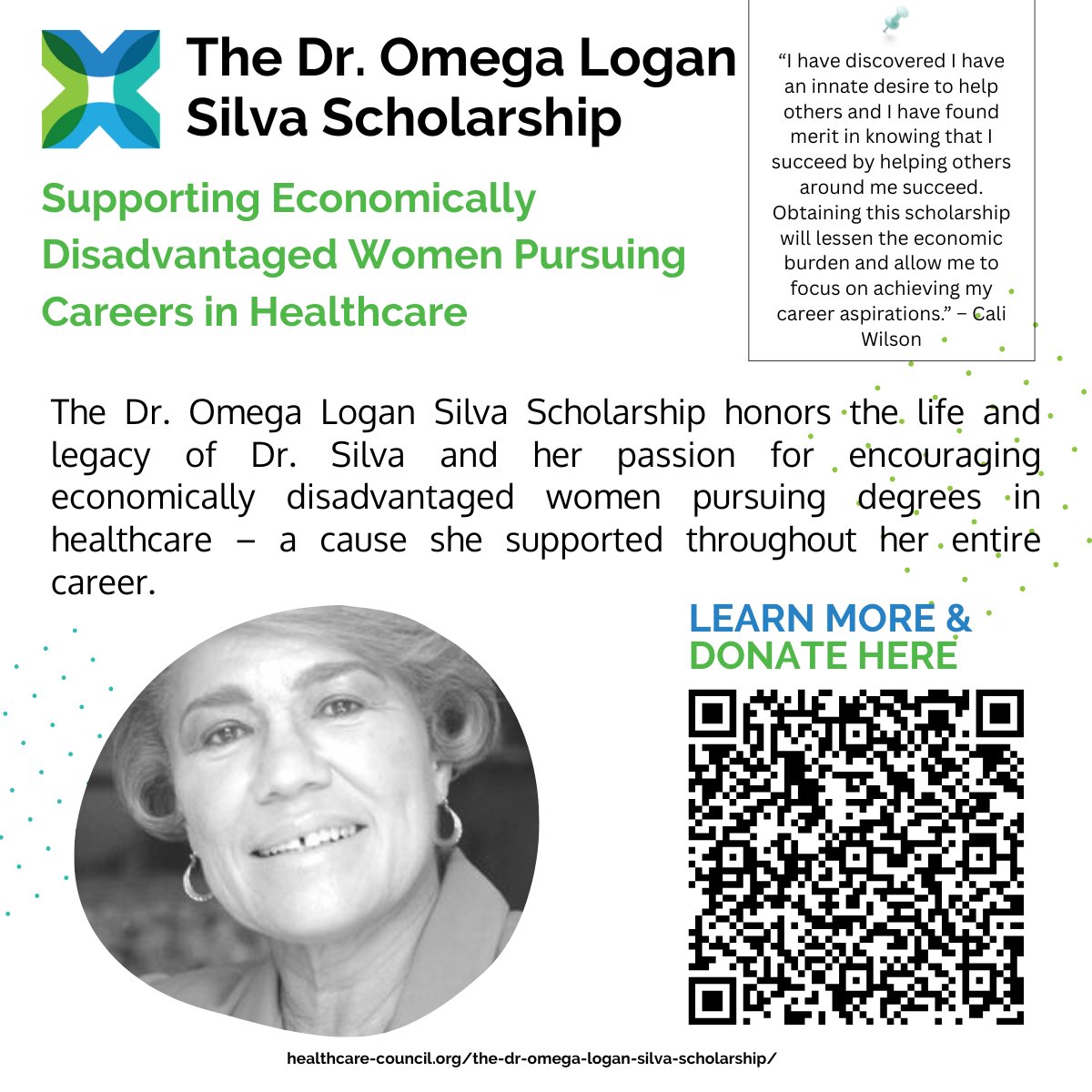 HCNCA's tweet image. The Dr. Omega Logan Silva Scholarship honors her legacy of board service and advocacy for economically disadvantaged women in healthcare. Help us support the next generation of healthcare leaders. #WomenInHealthcare #DrOmegaLoganSilva #Scholarship #Donate
healthcare-council.org/the-dr-omega-l…