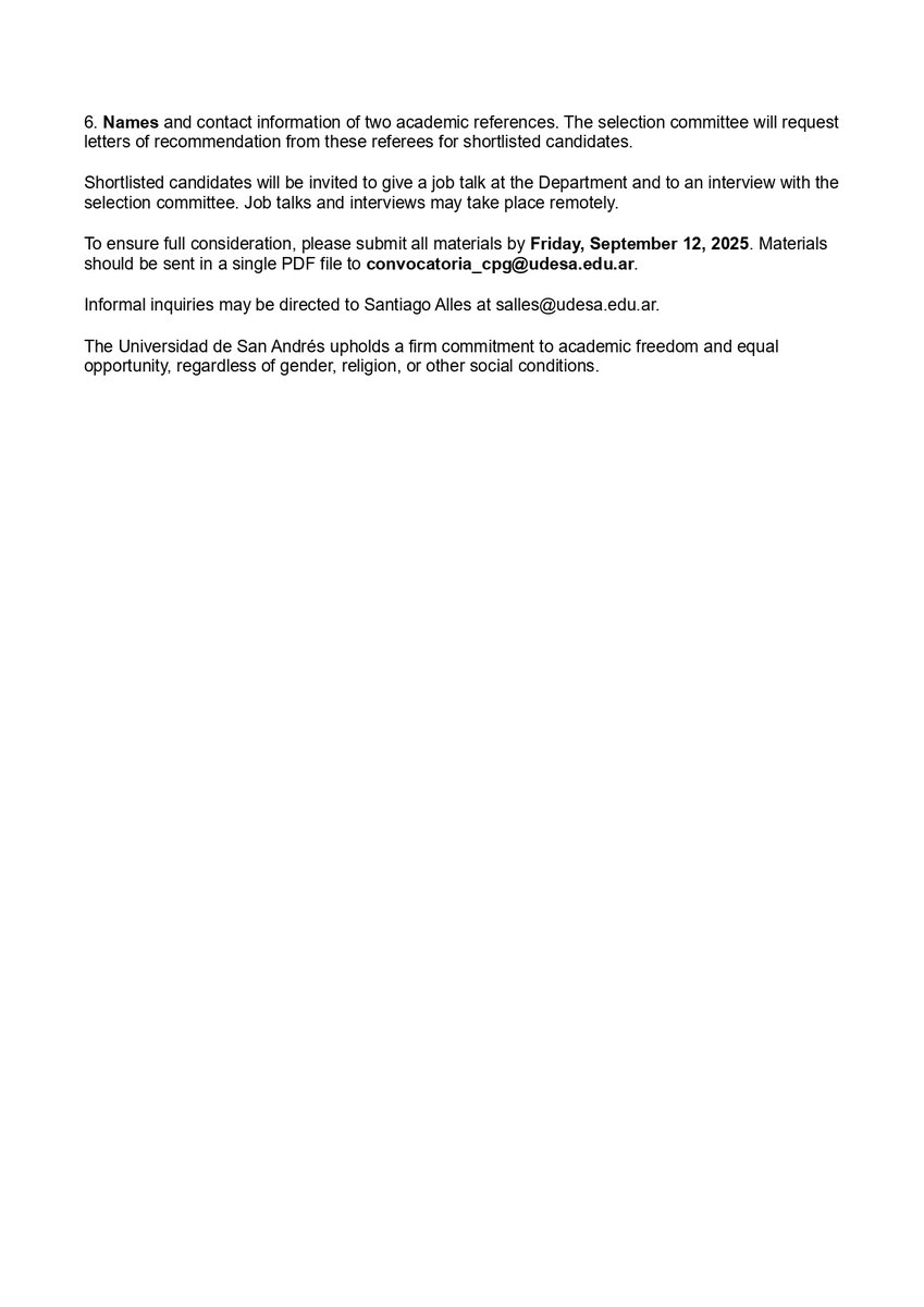 Política e Internacionales UdeSA (@cpgyrrii_udesa) on Twitter photo 📢 Now hiring! We are seeking a full-time faculty member in Political Science and Government.
📍Applications open until September 12. Start date: February 2026.
📄 See the full call here: shorturl.at/nfZdA
💬 Join the faculty team at <a href="/UdeSA/">Universidad de San Andrés</a>! 📢 Now hiring! We are seeking a full-time faculty member in Political Science and Government.
📍Applications open until September 12. Start date: February 2026.
📄 See the full call here: shorturl.at/nfZdA
💬 Join the faculty team at <a href="/UdeSA/">Universidad de San Andrés</a>!