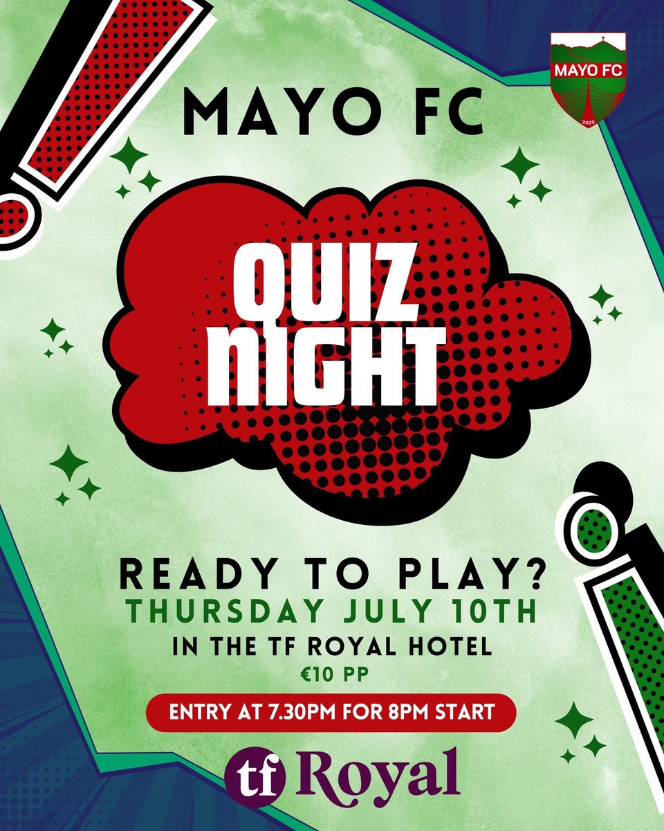 Looking forward to this Thursday nights quiz in the TF Royal Hotel. Book your table now using the link below 👇🏻

mayo-fc.sumupstore.com/product/table-…