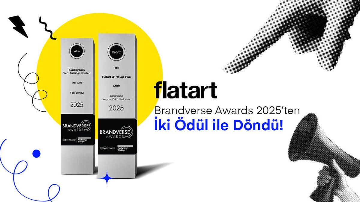🏆<a href="/flatartagency/">Flatart</a> , Brandverse Awards 2025’te iki ödül kazandı.

 Flatart Agency ile çalışan Porland alt markalarından İnci Akü, “Otomotiv Yan Sanayi” kategorisinde Altın Ödül alırken, Pioli “Tasarımda Yapay Zekâ Kullanımı” kategorisinde Bronz Ödül kazandı.