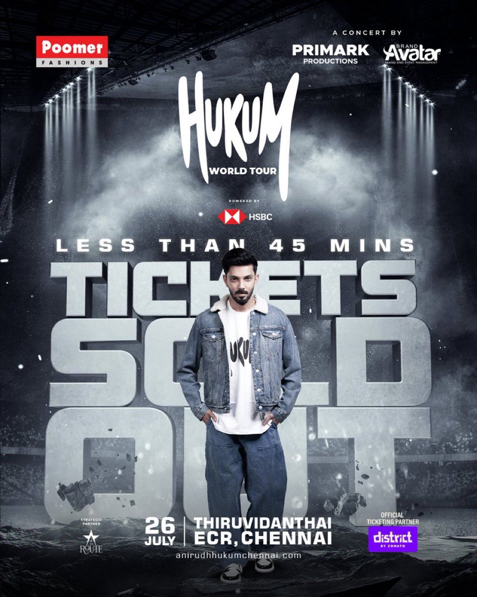 Chennai blew up in a jiffy!! 🫨

And the demand for tickets rises up! 📈 Would be great if the organizers sell up more tickets for the show for more fans to enjoy the grand finale! 😎

Lets go crazy for real! 🔥 #HukumTour

<a href="/anirudhofficial/">Anirudh Ravichander</a> <a href="/BrandAvatar/">Brand Avatar</a> <a href="/TheRoute/">TheRoute</a> <a href="/Jagadishbliss/">Jagadish</a>