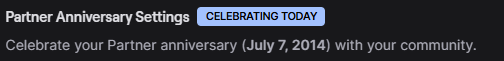 Today marks 11 years of being partnered on <a href="/Twitch/">Twitch</a> !

I'm going to celebrate by streaming on my normal schedule like I do every day 😎