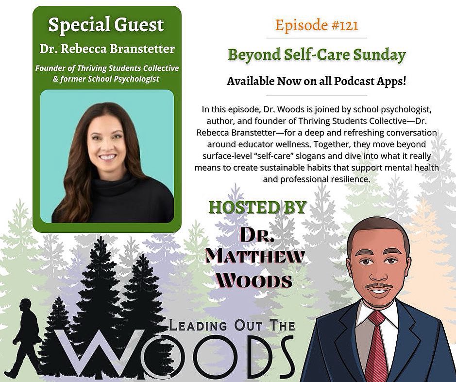 Episode #121: “Beyond Self-Care Sunday” featuring Dr. Rebecca Branstetter is available now!

Check it out ⬇️

podcasts.apple.com/us/podcast/lea…

#psychologists #principals #schools #k12 #edupodcast #teacher #mentalhealth #leadingoutthewoods  #schoolcommunity #educhat #teachers #selfcare