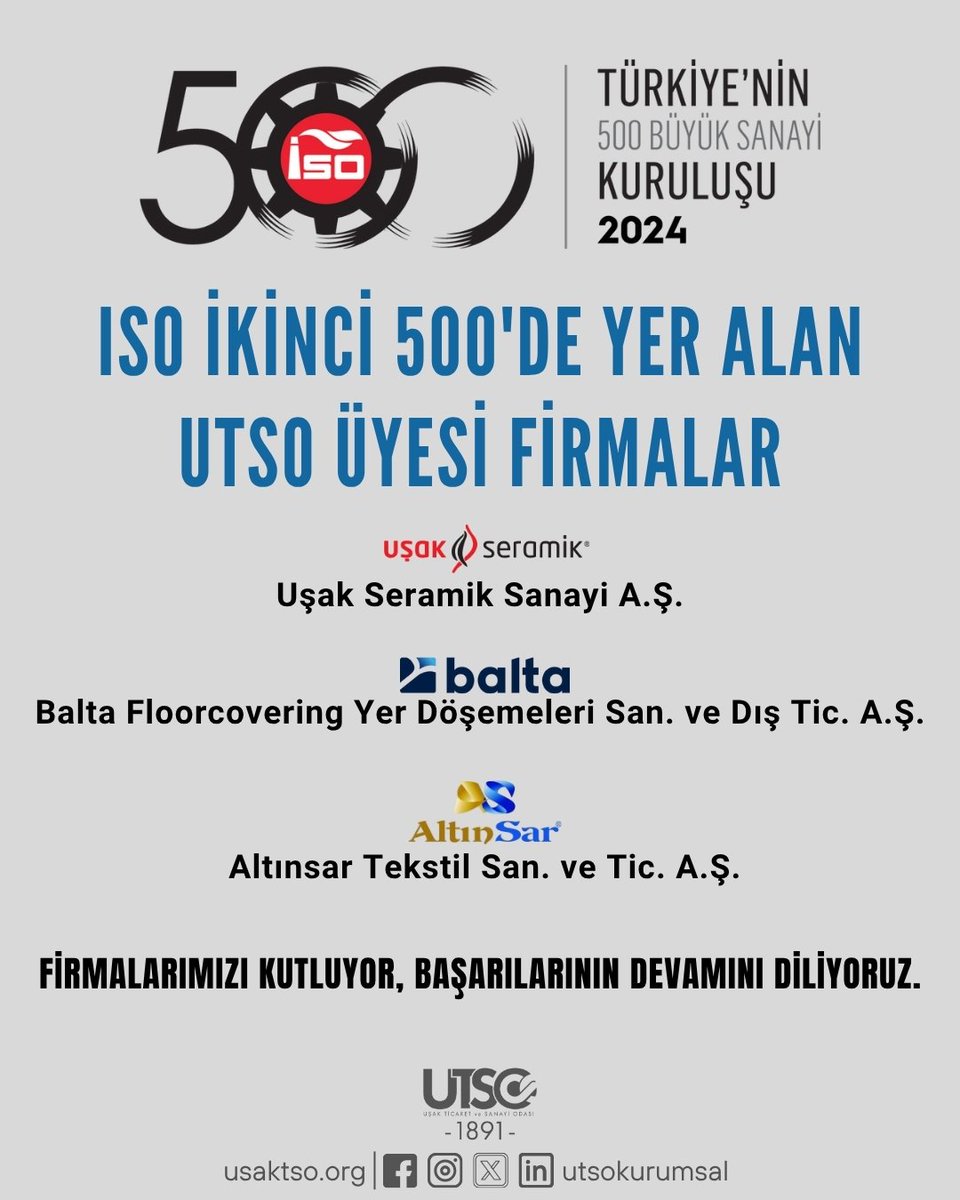 ISO İkinci 500 listesinde yer alan üyelerimizi tebrik ediyor, başarılarının artarak devamını diliyorum.💫
Üreten, istihdam sağlayan, şehrimize değer katan firmalarımızla gurur duyuyoruz. 👏
#isoikinci500