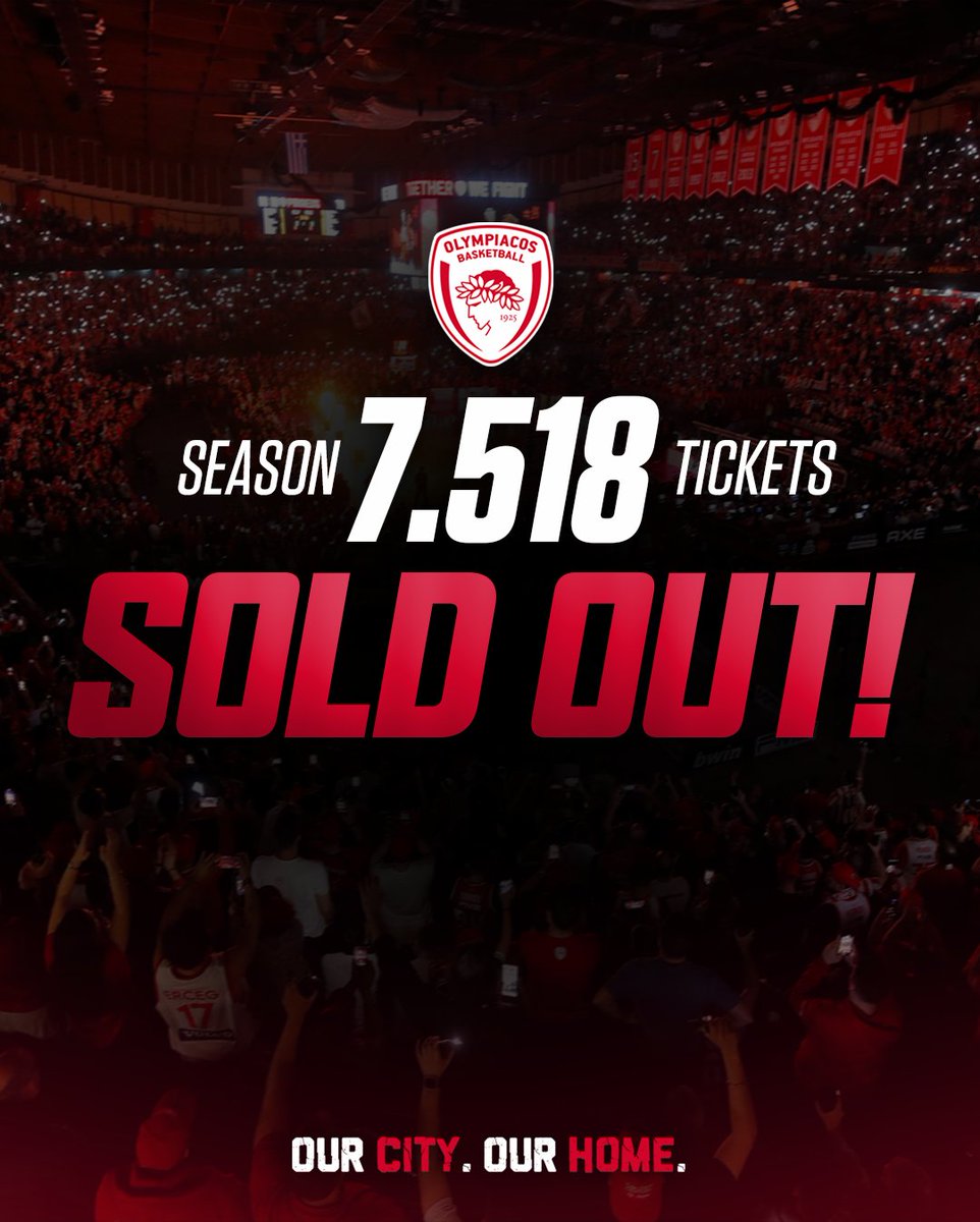 🔴⚪️ Το νέο sold out στα εξτρά 400 εισιτήρια διαρκείας για τη σεζόν 2025-26 που διέθεσε προς πώληση η ΚΑΕ Ολυμπιακός αποδεικνύει περίτρανα πως η σχέση σας με την ομάδα είναι κάτι πολύ περισσότερο από απλή στήριξη. Είναι αγάπη, αφοσίωση και τρόπος ζωής!

🙏🏾 Η ΚΑΕ Ολυμπιακός