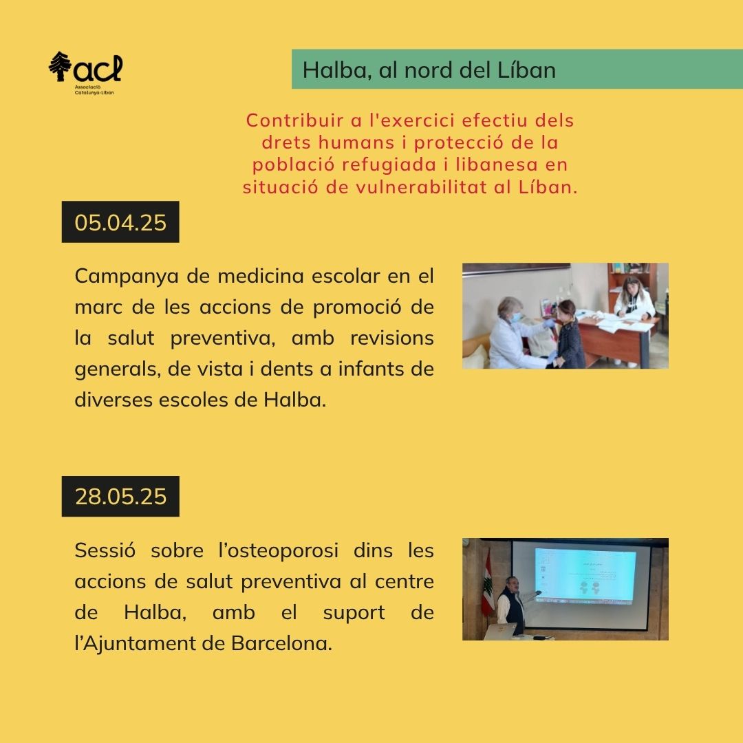 ✅ Tanquem el trimestre abril–juny 2025 amb accions de cooperació a Halba/al nord del Líban, Baajour/als suburbis de Beirut, i Nabatieh/al sud del Líban.

#cooperació #drets