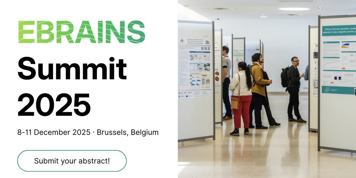 EBRAINS_eu's tweet image. Submit an abstract and present your research at the #EBRAINSSummit2025!
Researchers working in open neuroscience are invited to submit high-quality abstracts for the opportunity to present their work at the Summit, which will take place in Brussels, from 8-11 December 2025.
The…