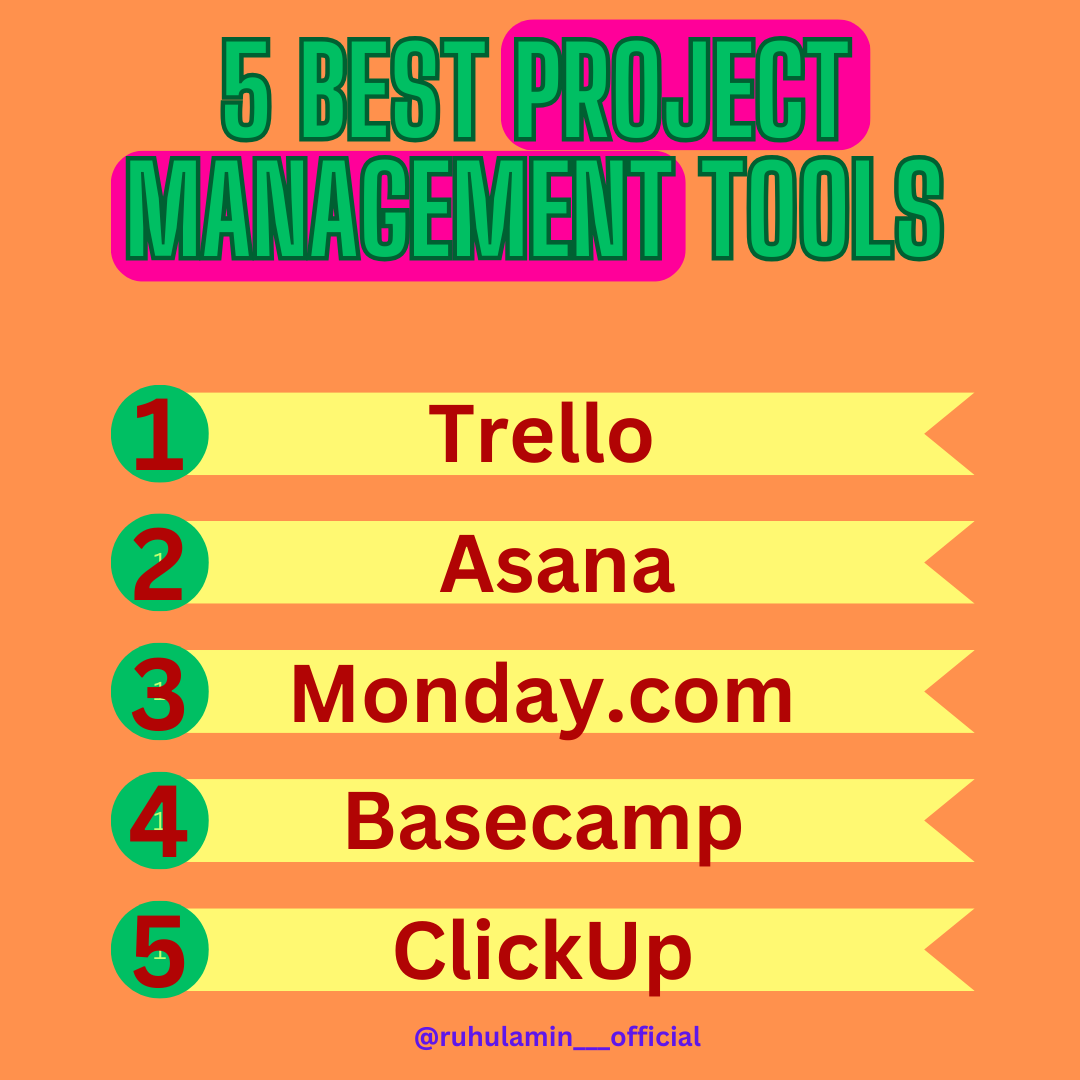 Ruhul_____Amin's tweet photo. 🛠️ 5 Best Project Management Tools for 2025 🚀

#ProjectManagement, #Trello, #Asana, #ClickUp, #Mondaydotcom, #Notion, #ProductivityTools, #TeamCollaboration, #TaskManagement, #WorkSmarter, #BusinessGrowth, #FreelancerTools, #StartupLife, #RemoteWork, #WorkFromHome https://t.co/PA6gzwzzUK