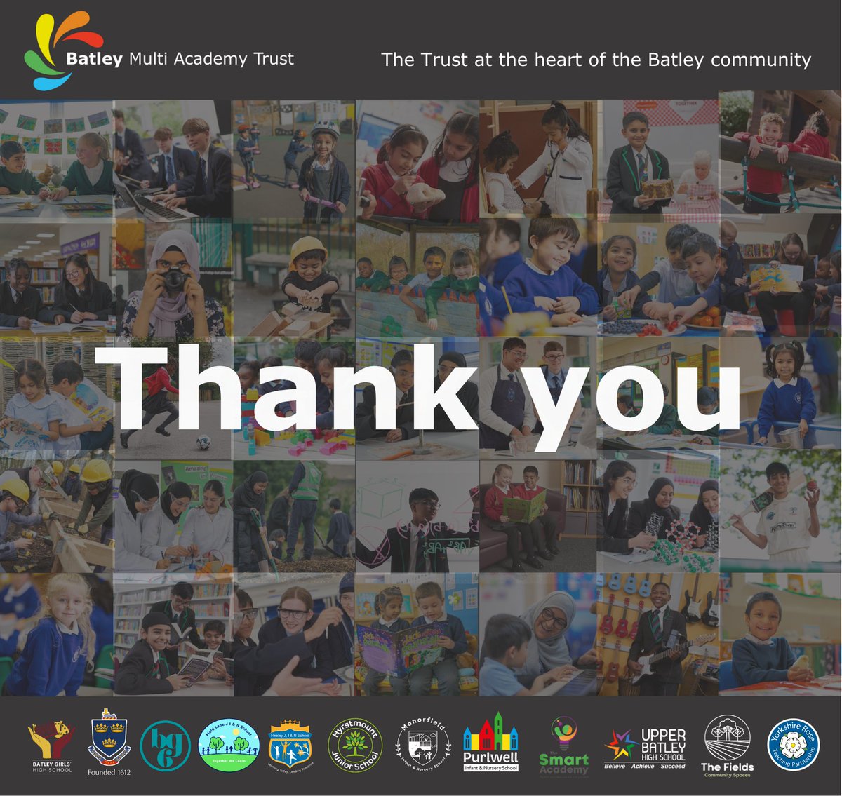 On #ThankYouDay we celebrate &amp; thank all our colleagues, families, governance volunteers, &amp; partners, who all help to support our learners &amp; make a real difference in their lives. A huge thank you to each &amp; every one of you for being part of our community. #BatleyBrilliance