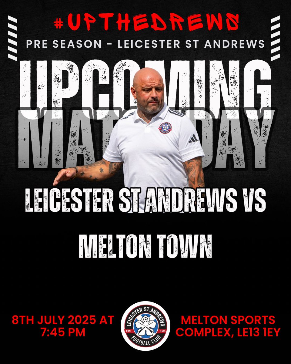 We return to pre-season action tomorrow as we make the short trip to Melton Town, looking to continue our positive momentum from Saturday's 3-1 victory against Desborough Town! 

Come and support the lads!