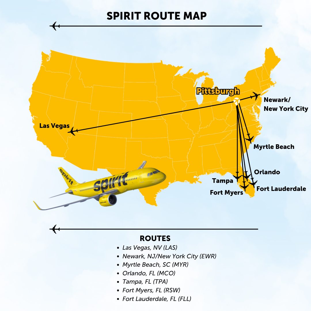 Nonstop from the Steel City on <a href="/SpiritAirlines/">Spirit Airlines</a> 💛 ⬇️