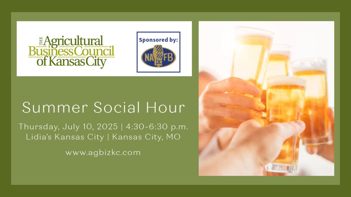 Join us for the Summer Social Hour later this week to recognize our class of Young Leaders and the recipients of the Council's Distinguished Service Award! The complimentary event will offer hors d'oeuvres and a cash bar for attendees. Learn more here. &gt;&gt; agbizkc.com/upcoming-events