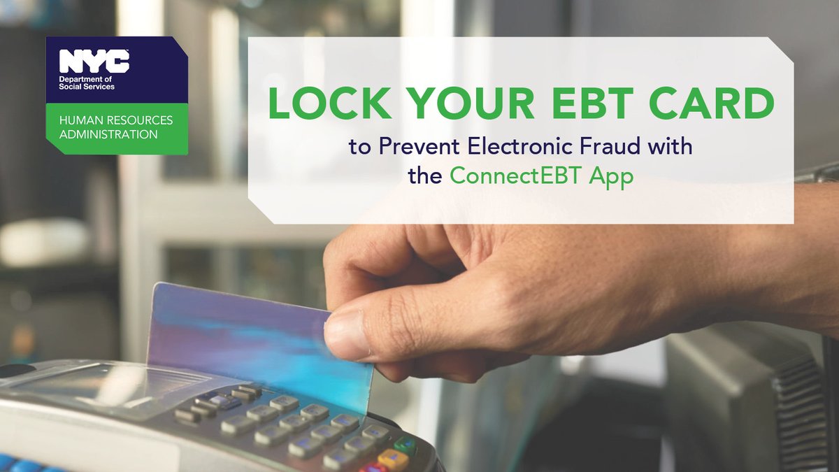 NYCHRA's tweet image. Worried about keeping SNAP and CA benefits secure? With the ebtEDGE app you can lock your EBT card with a few easy steps. Keep your card locked and unlock it when you want to make a purchase! Find the free ebtEDGE app in your phone’s app store.