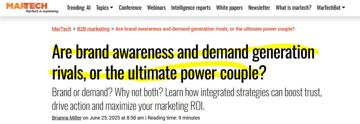 Frank Strong π€π»βοΈπ‘ (@frank_strong) on Twitter photo Are brand awareness and demand generation rivals, or the ultimate power couple?
buff.ly/jbz6Z1s h/t <a href="/BriannaMill3r/">Brianna Miller</a> Are brand awareness and demand generation rivals, or the ultimate power couple?
buff.ly/jbz6Z1s h/t <a href="/BriannaMill3r/">Brianna Miller</a>