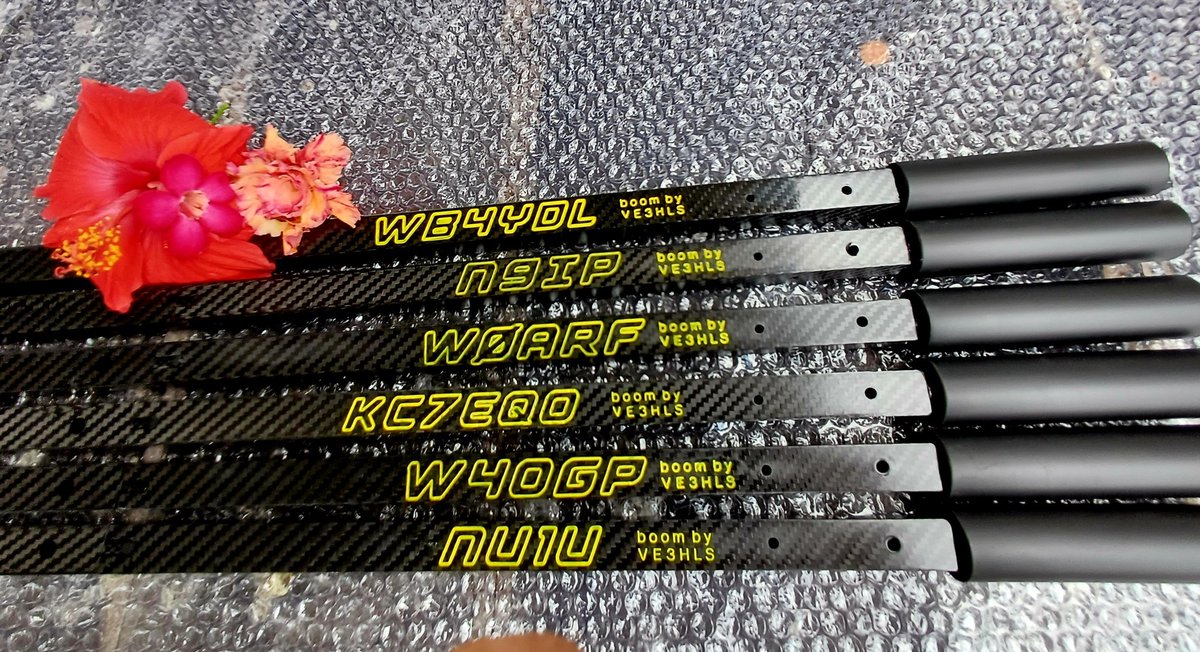 Seven carbon fiber Arrow II booms are on their way to the US today.  Only 6 are shown.  The 7th is a gift, and the lucky recipient might be watching!