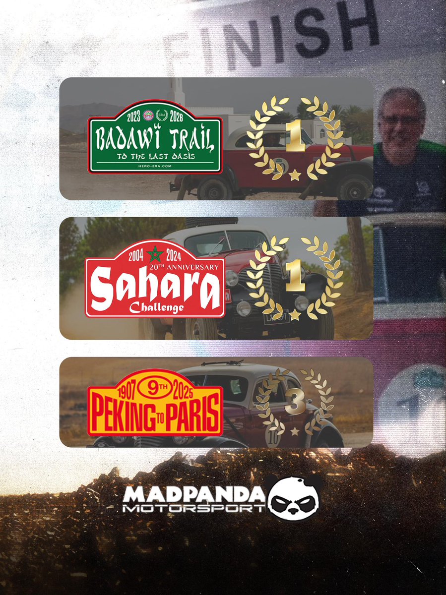 A car with stories to tell — and trophies to show 🐼🏆
Our Chevrolet Fangio keeps proving itself on the toughest rallies:

🥇 Badawi Trail 2023
🥇 Sahara Challenge 2024
🥉 Peking to Paris 2025

Across deserts, borders and decades — the journey never stops. 🌍🔥
#MadpandaClassics