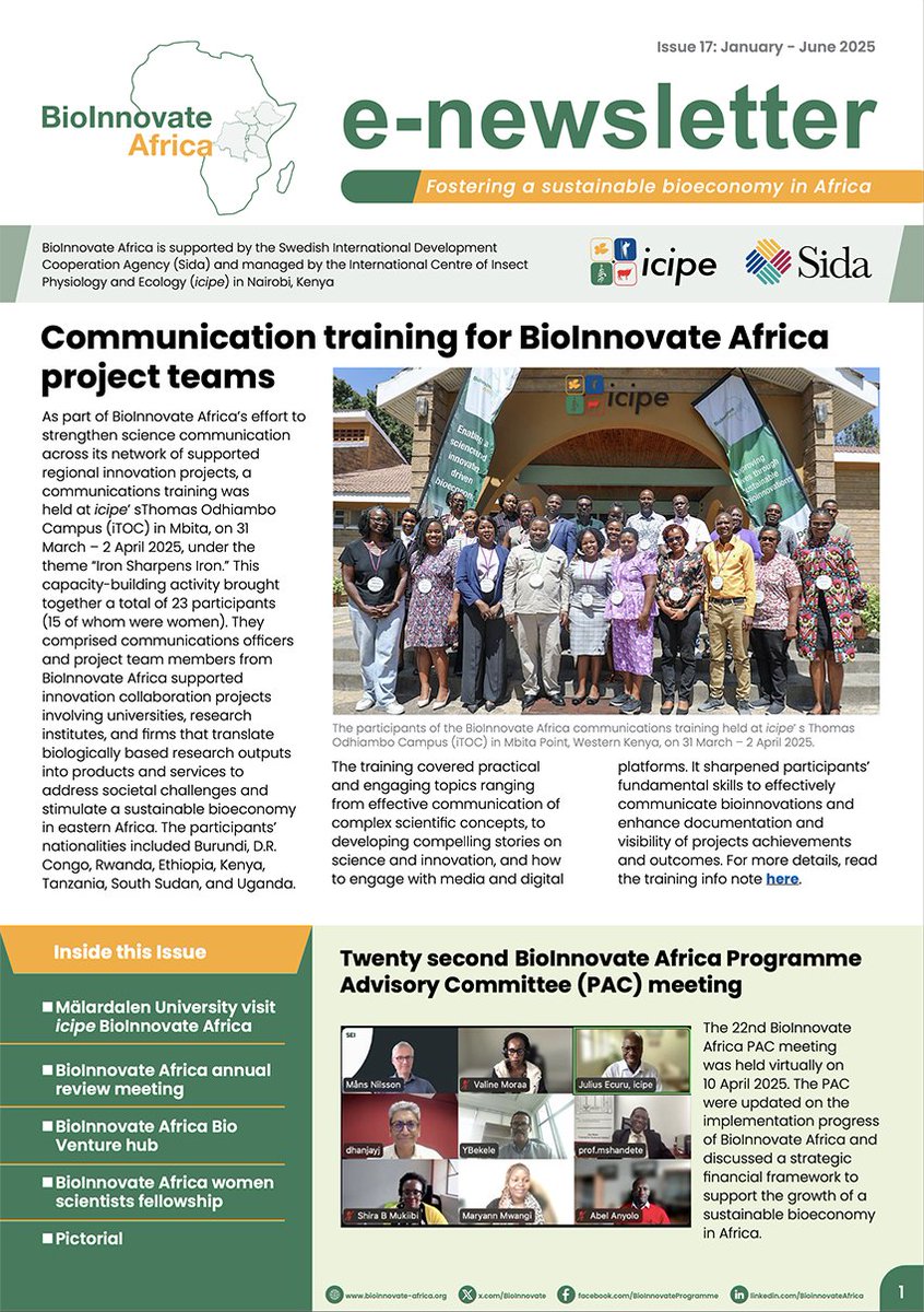 BioInnovate Africa (@bioinnovate) on Twitter photo Catch up on <a href="/BioInnovate/">BioInnovate Africa</a> Africa’s key highlights, milestones & activities from the first half of year 2025 in the latest issue of our e-newsletter. It showcases the progress made in building a sustainable and inclusive #bioeconomy, and provides insights into how science, policy, Catch up on <a href="/BioInnovate/">BioInnovate Africa</a> Africa’s key highlights, milestones & activities from the first half of year 2025 in the latest issue of our e-newsletter. It showcases the progress made in building a sustainable and inclusive #bioeconomy, and provides insights into how science, policy,
