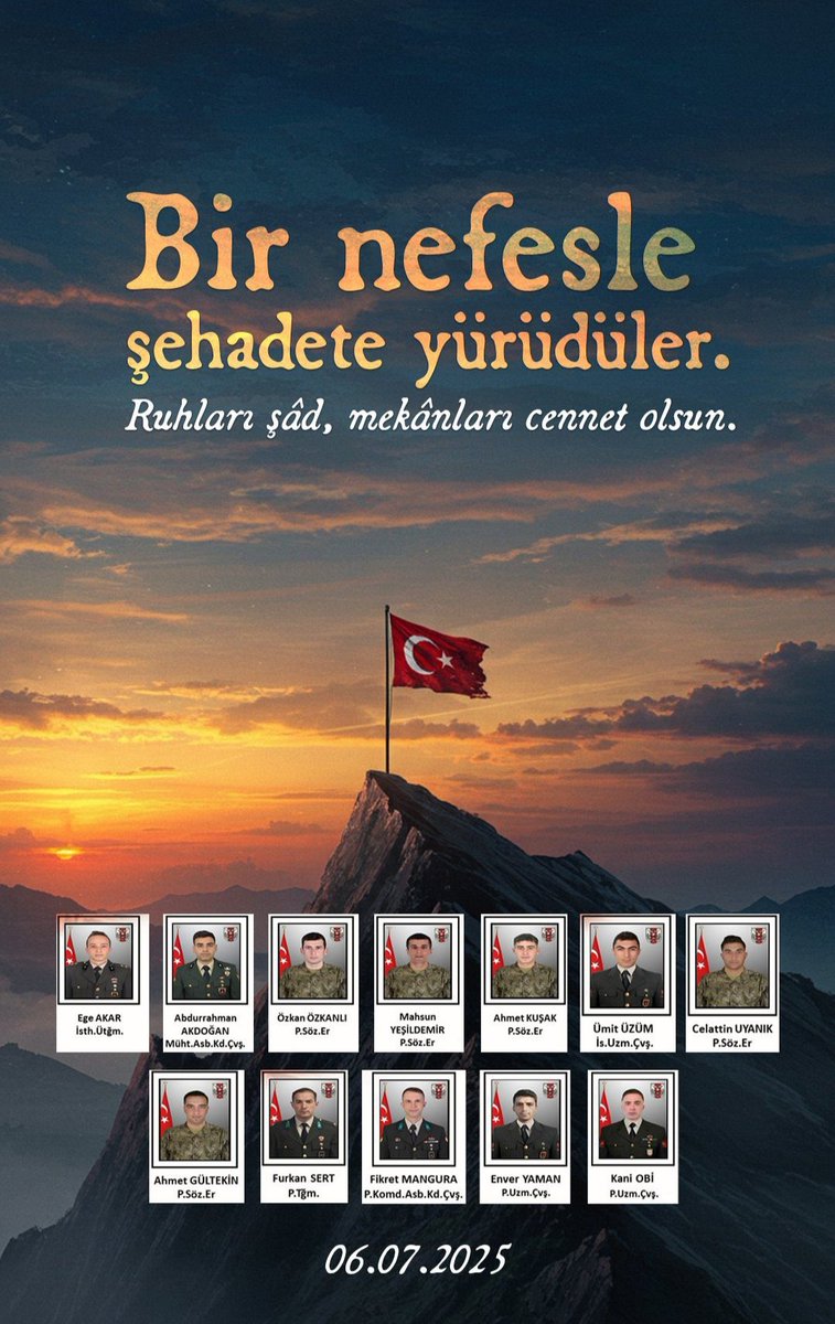 Allah ailelerine sabır versin,mekanları cennet olsun.🇹🇷🇹🇷🇹🇷
#ŞehidinVarTürkiye