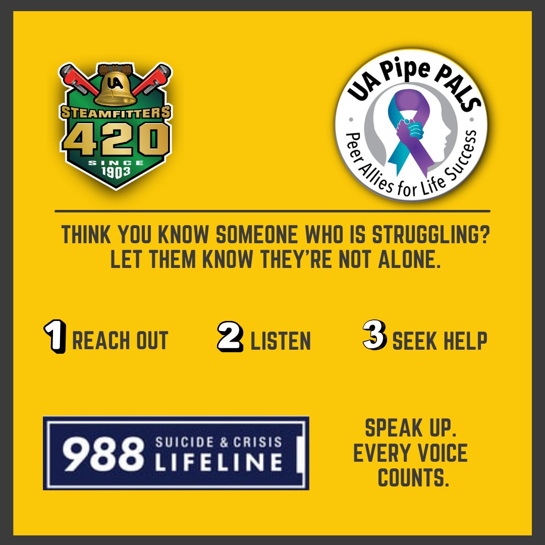 The @UApipetrades has launched the #PipePALSAdvisoryCommittee to #support #mental #health, #suicide #prevention &amp; peer connection across our #union. Together, we can build #stronger, #safer #support #networks. Need help? Dial 988.
Learn more: bit.ly/3ZNuiL8 #PipePALS