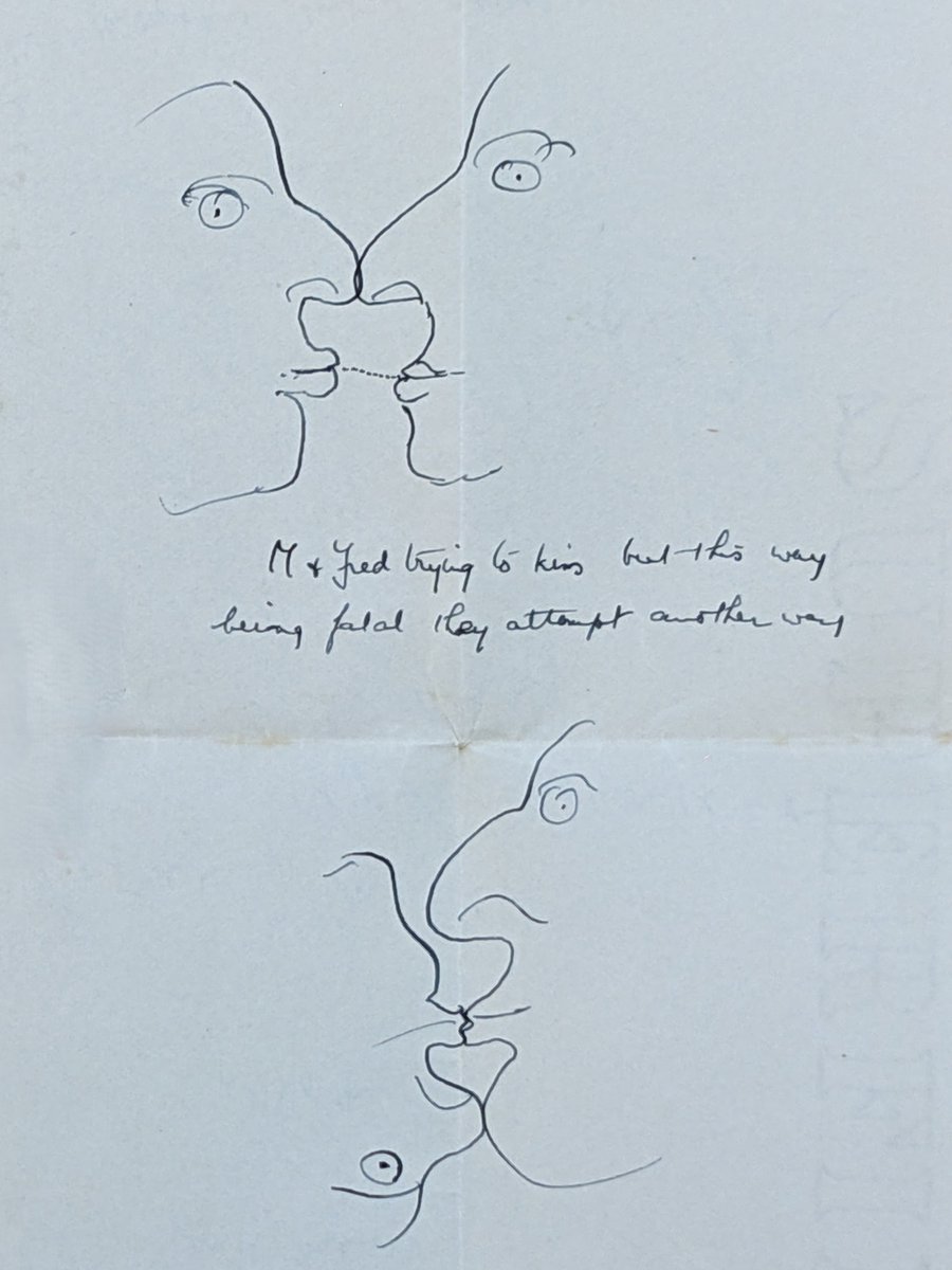 BucksArchives's tweet image. Do you and your partner have large noses? Do you only exist on a two-dimensional plane? Is it a real struggle to kiss?
Thankfully we've found this helpful doodle from the 1920s that should solve this problem.