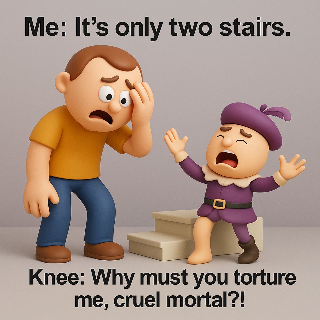 ItHurtscom's tweet image. 🪜 Me: “It’s just two stairs.”
🎭 Knee: “Then bury me where I fall!”
👑 Drama level: Olympic gold in overreaction.

🔗 Save your knees the performance → ithurts.com/best-reviewed-…

#KneePainRelief #FunnyHealthMeme #ChronicPainHumor #JointPainStruggles #ItHurtsButWeLaugh…