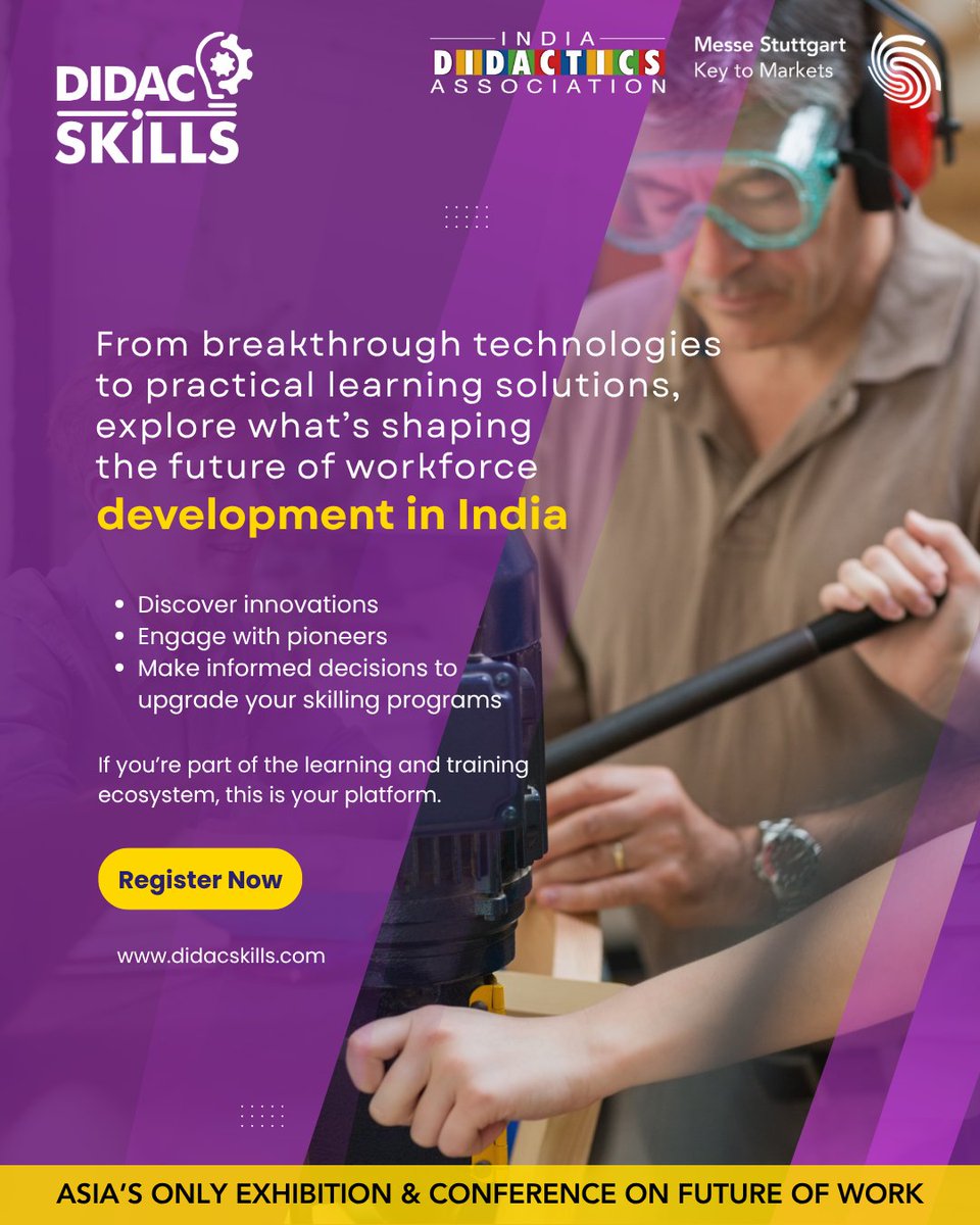From cutting-edge tech to hands-on learning tools, Didac Skills 2025 is your gateway to shaping India’s workforce of tomorrow.
Join us on 18–20 November 2025 at Yashobhoomi (IICC), Dwarka, New Delhi

Register now and lead the change: didacskills.com

#DidacSkills2025