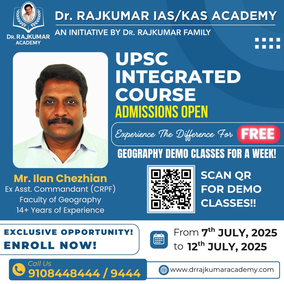 🎓FREE Demo Classes for a week by Mr. Ilan Chezhian, Ex Asst. Commandant (CRPF) &amp; Esteemed Faculty with 14+ Years of Expertise!

Click the link for Demo Sessions - tinyurl.com/bddkk5ku
🕗08:30 AM to 10:30 AM
#UPSC #Geography #JoinNow #upsc2026 #drrajkumaracademy